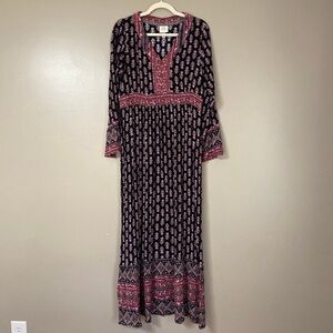 Knox Rose Black and Red Patterned Maxi Dress